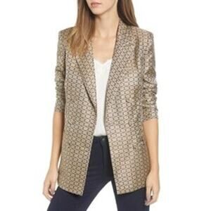 WAYF Finn Metallic Daisy Double Breasted Blazer Beige Brown Work Career Business